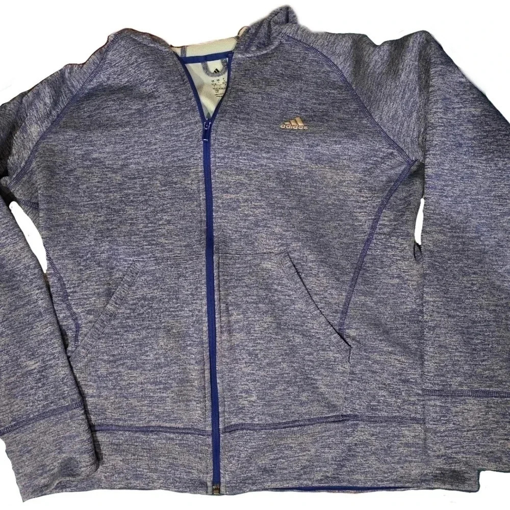 ADIDAS, Size L, Blue Athletic Zip-up Hoodie